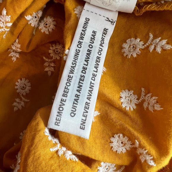 JCrew Mustard Peasant Blouse White Embroidered Flowers Keyhole Front - Picture 11 of 12